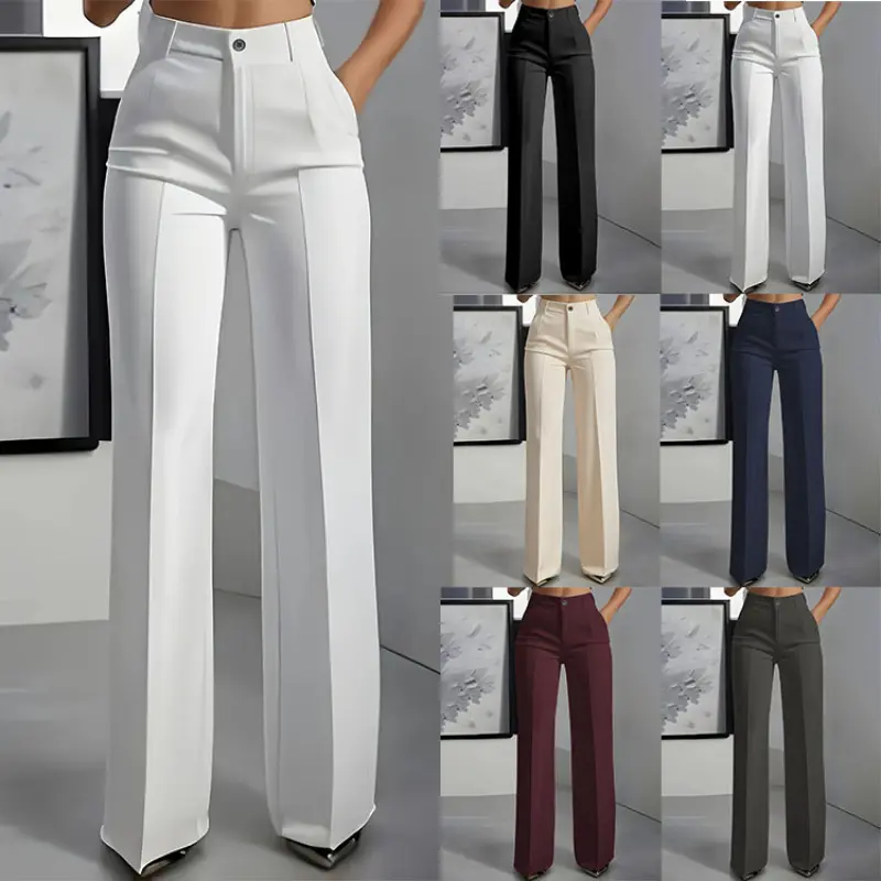 Women's Elegant High-Waisted Pants, Solid Color Minimalist Drapey Straight-Leg Style for Casual Commuting, Pants For Women, Casual Fashion Pants