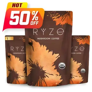3 Bags RYZE Mushroom Coffee USDA Organic with 6 Adaptogenic Mushrooms and MCT Oil OH, USA Grown Instant Coffee for Better Energy, Focus,Digestion, lmmunity with Turkey Tail, Shiitake,Lion's Mane, 30 Servings