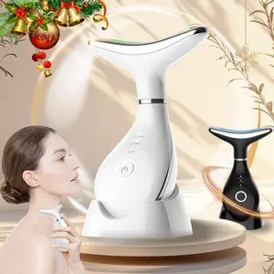 Electric Facial Massager with Base, 42°c Warm Compress for Skin Care, 3 Modes with 3 LED Colors, USB Rechargeable Neck and Facial Lifting Tool
