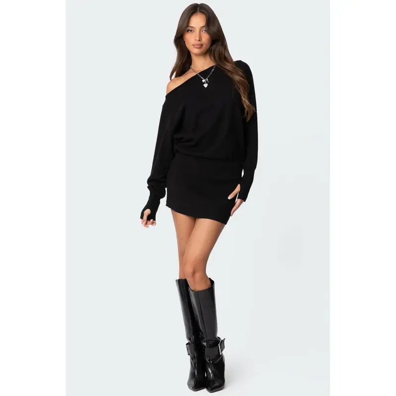 Cowl Neck Backless Knit Mini Dress - TikTok Shop