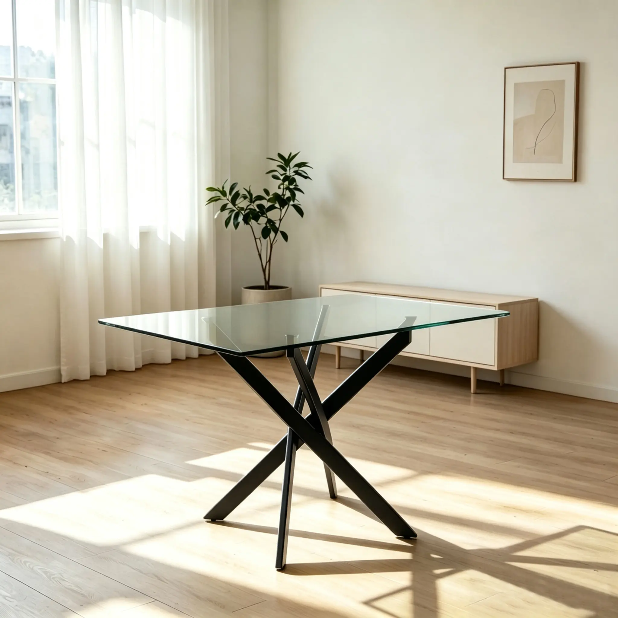 Modern Rectangular 47.24" Glass Dining Table with Tempered Top & Hairpin Black Legs, Minimalist Kitchen Table for Dining Room/Office, Space-Saving 4-Seater, Clear Black