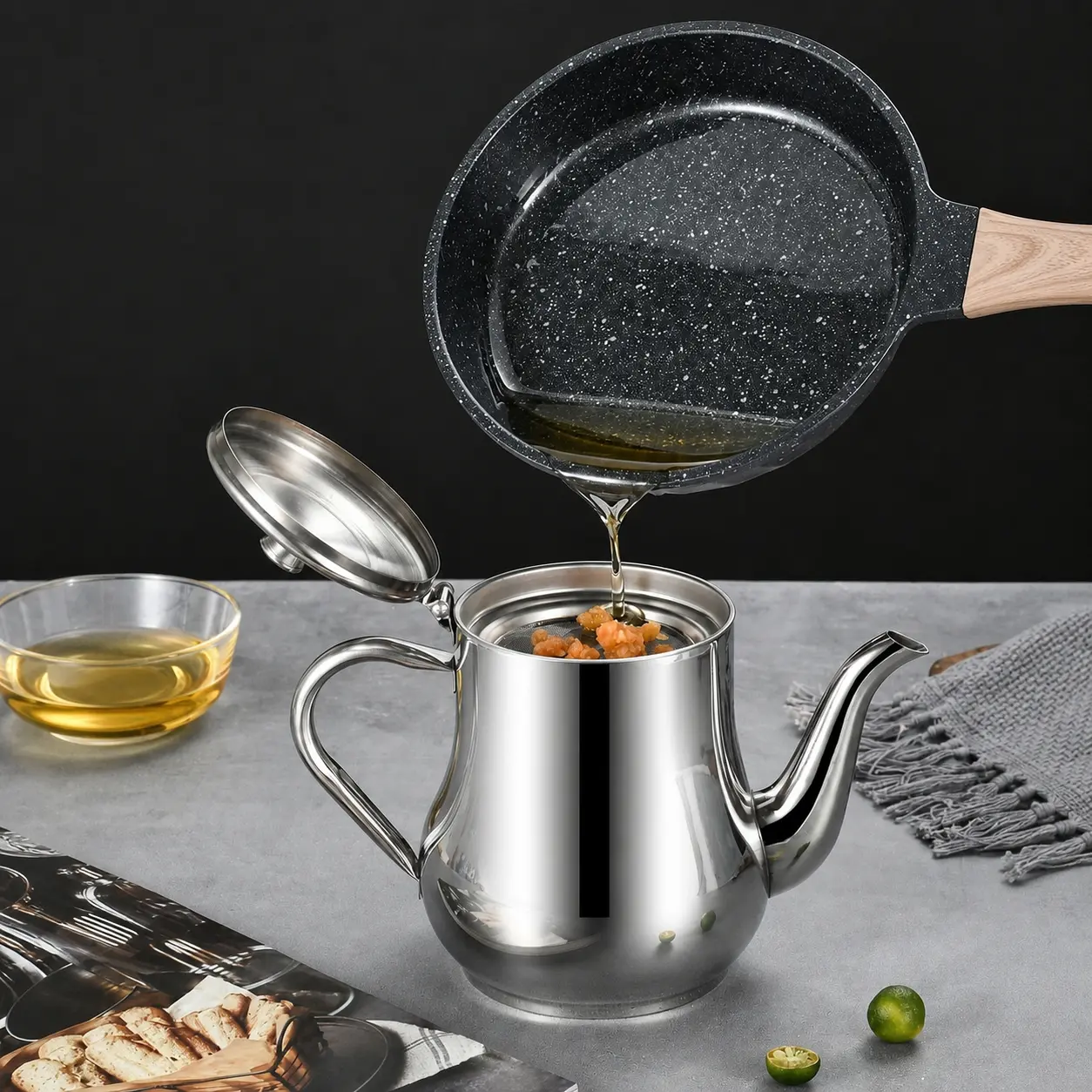 Stainless Steel Oil Dispenser for Kitchen, Leakproof Oil Bottle with Filter Screen, Thickened Cooking Oil Can for Household Use, Home Essentials
