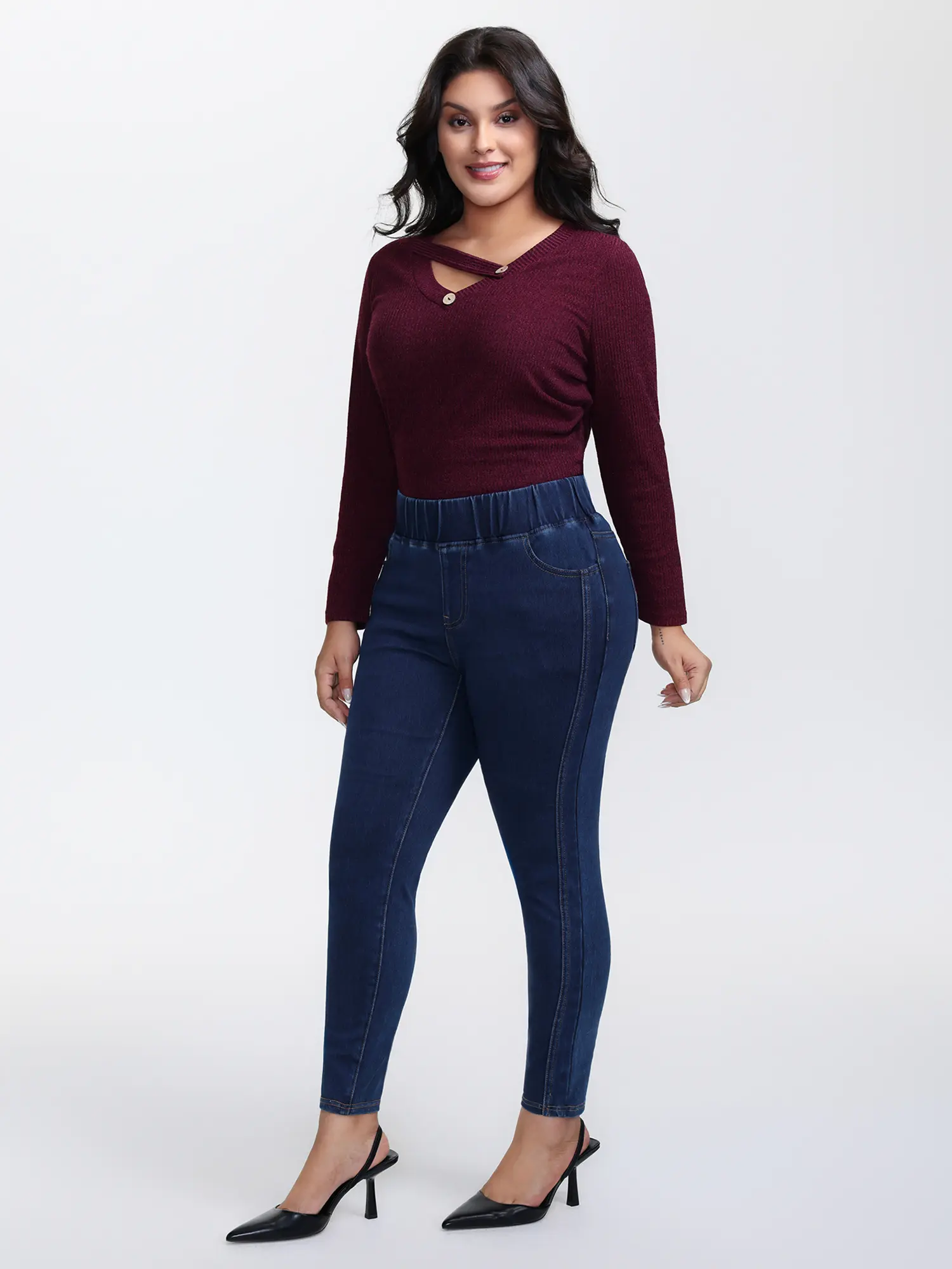 Women's Plus Size Jeggings, High-Waisted Casual Skinny Fit, Butter-Soft High Stretch Knit Jeans with Pockets, Full Length Bottoms, Bottom, Stretchy, High Waist