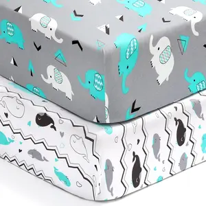 Pack n Play Sheets,  2 Pack Mini  Sheets,Stretchy Portable Fitted Playard Sheet Set, Convertible Playard Mattress Cover,Ultra Soft Breathable Material,Elephant Whale