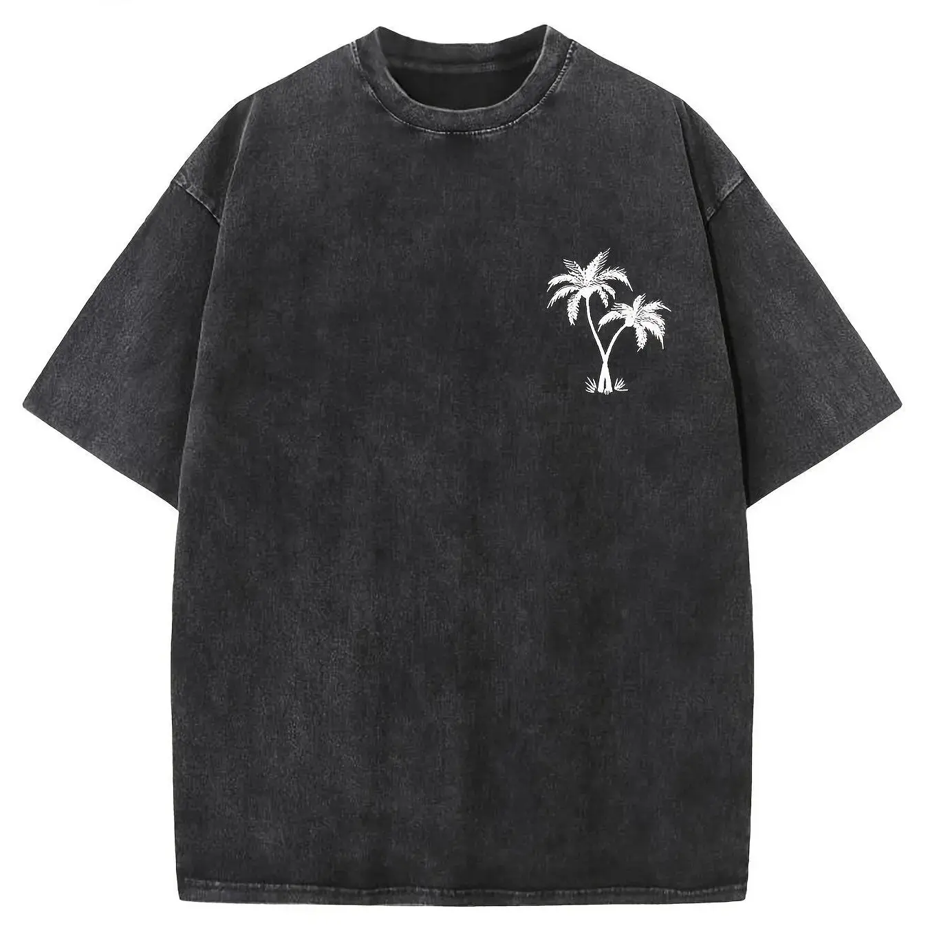 Men's Oversized T-Shirt, Washed 230gsm Heavyweight Cotton, Seamless Streetwear Top with Tropical Graphic, Drop-Shoulder Short-Sleeve Apparel, Shortsleeve, Fabric, Classic, Soft, Tshirt, Menswear, Round Neck