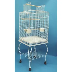 Open Top Parrot Cage with Stand in White