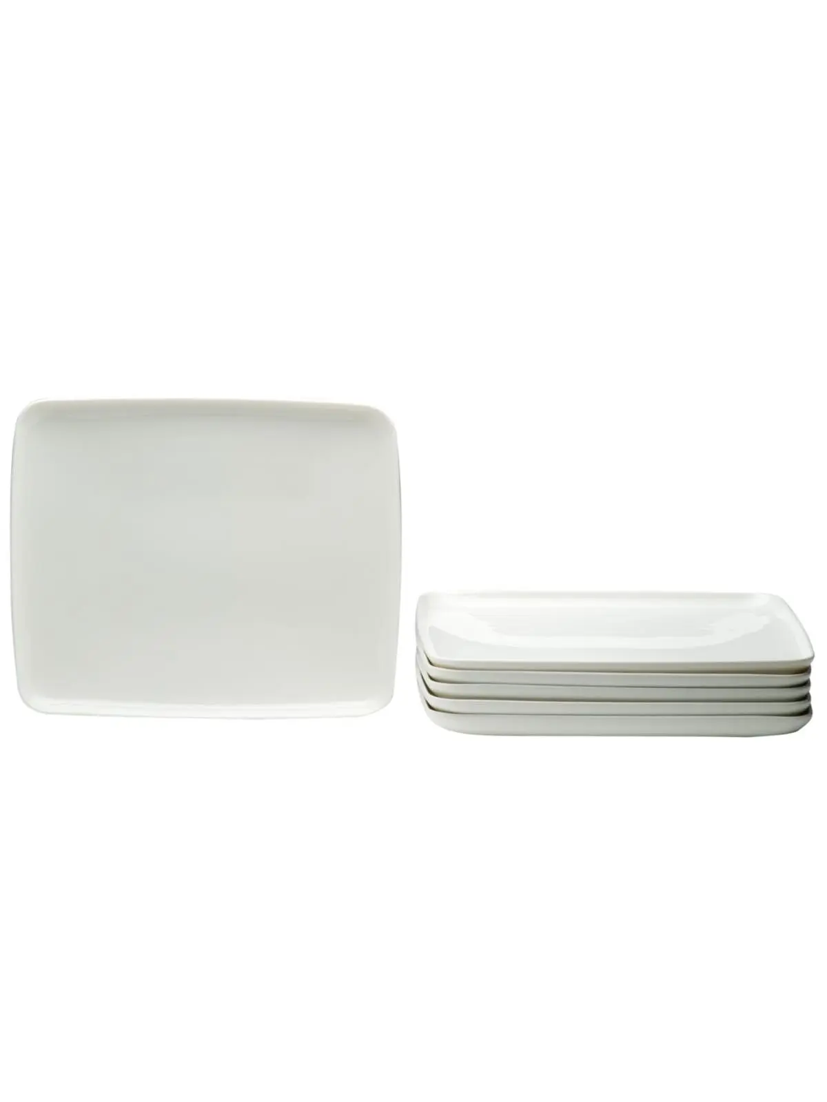 212 MAIN Rectangle Modern Porcelain Dinnerware Set - 6-Piece Stackable White Dinner Plates, Service for 6, Dishwasher Safe Tableware, Model 483487