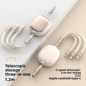 Fast Charging One-To-Three Retractable Data Cable, Three-In-One USB Phone Charger Line, Multifunctional Charger, 120cm, Model Xinghao Yts