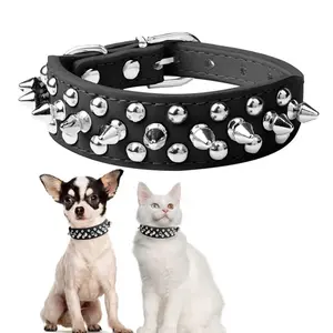 Pet Dog Collar Adjustable Leather Neck Strap Supplies PU Leather Punk Rivet Spiked Dog Collar Pet Collars For Small Medium Sized Dog, Large Dog Cat