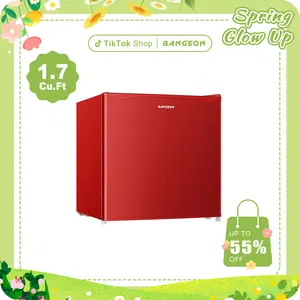 BANGSON Small Refrigerator, 1.7 Cu.Ft Mini Fridge With Freezer,  single door refrigerator, Office, Adjustable Feet, Bedroom, Compact Body, Cream White, Pink, Blue, Green, Red