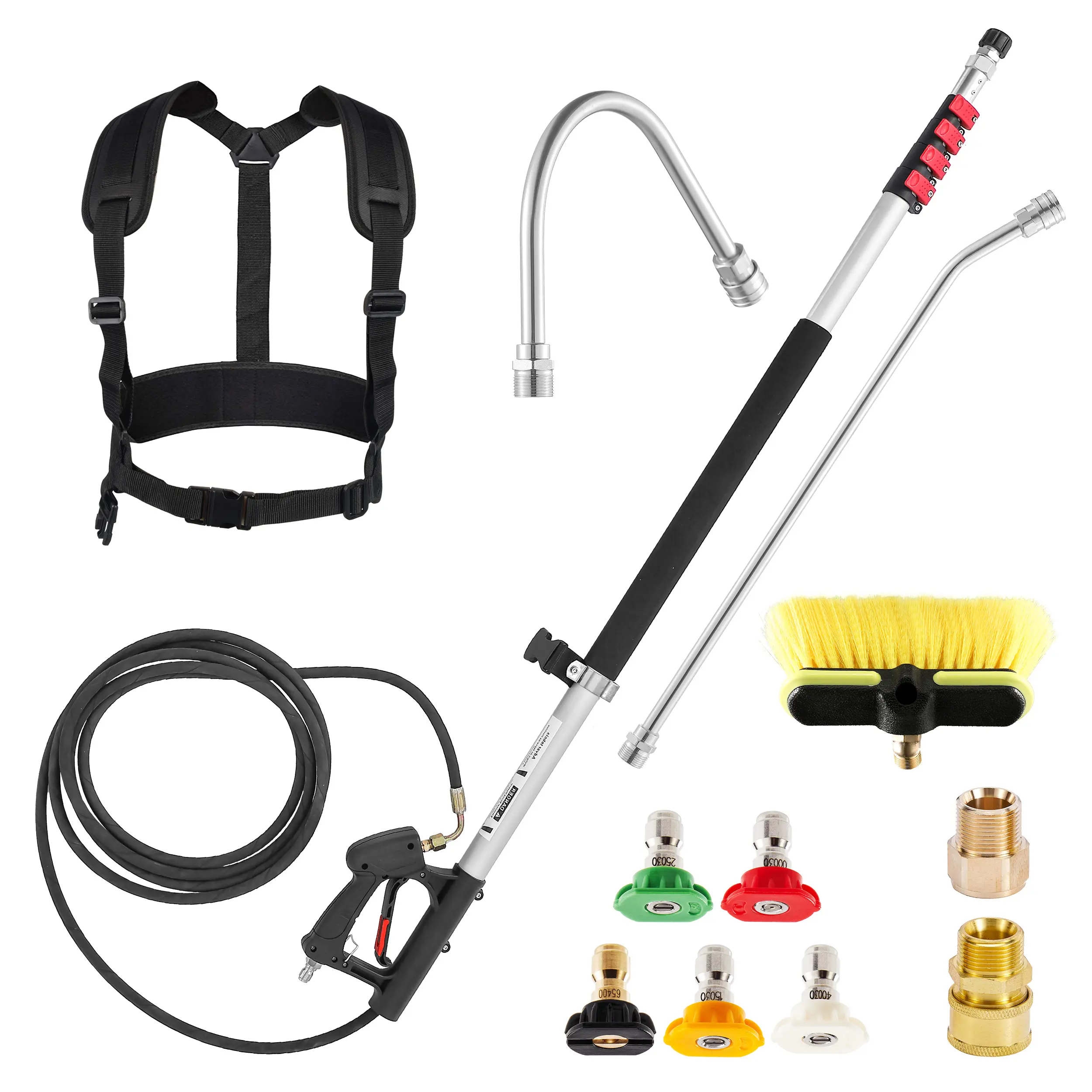 M MINGLE 20 FT Aluminum Telescoping High Pressure Washer Handle Wand, 5 Nozzle Tips, Support Belt, Allen Wrench, Gutter Adapter, Portable Heavy Duty Safety Cleaning Tool for Fathers Day (Pressure Washer Accessory)