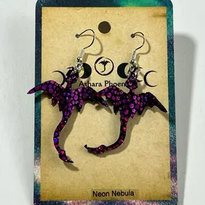 Neon Nebula Cosmic Dragon Earrings Mini single Soul Awakening Energetic Balance Divine Truth Handcrafted Sacred Intention Light Shadow Aura Harmony Spiritual Alignment Nickel Free Comfortable Unique Design