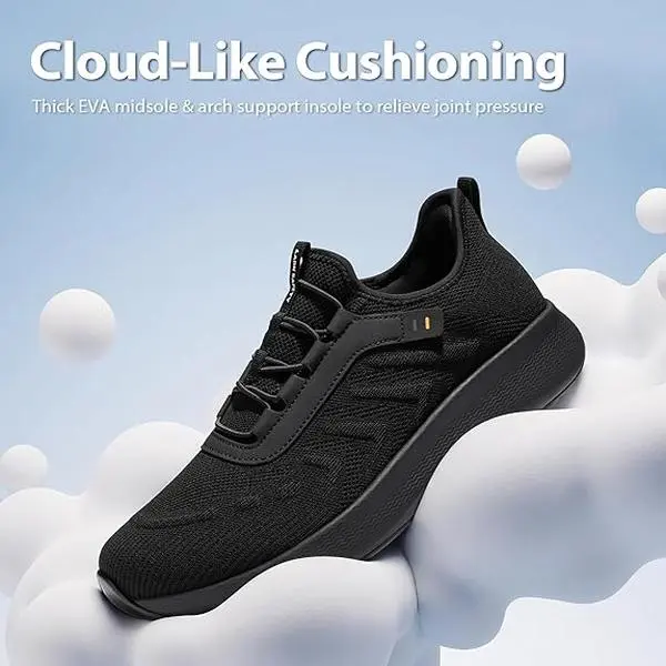 Men's Casual Knit Upper Lace-Up Walking Shoes - Waterproof, Arch Support, Cushioned EVA Midsole, Non-Slip Rubber Sole, Lightweight Orthopedic Sneakers for Outdoor Daily Wear Work