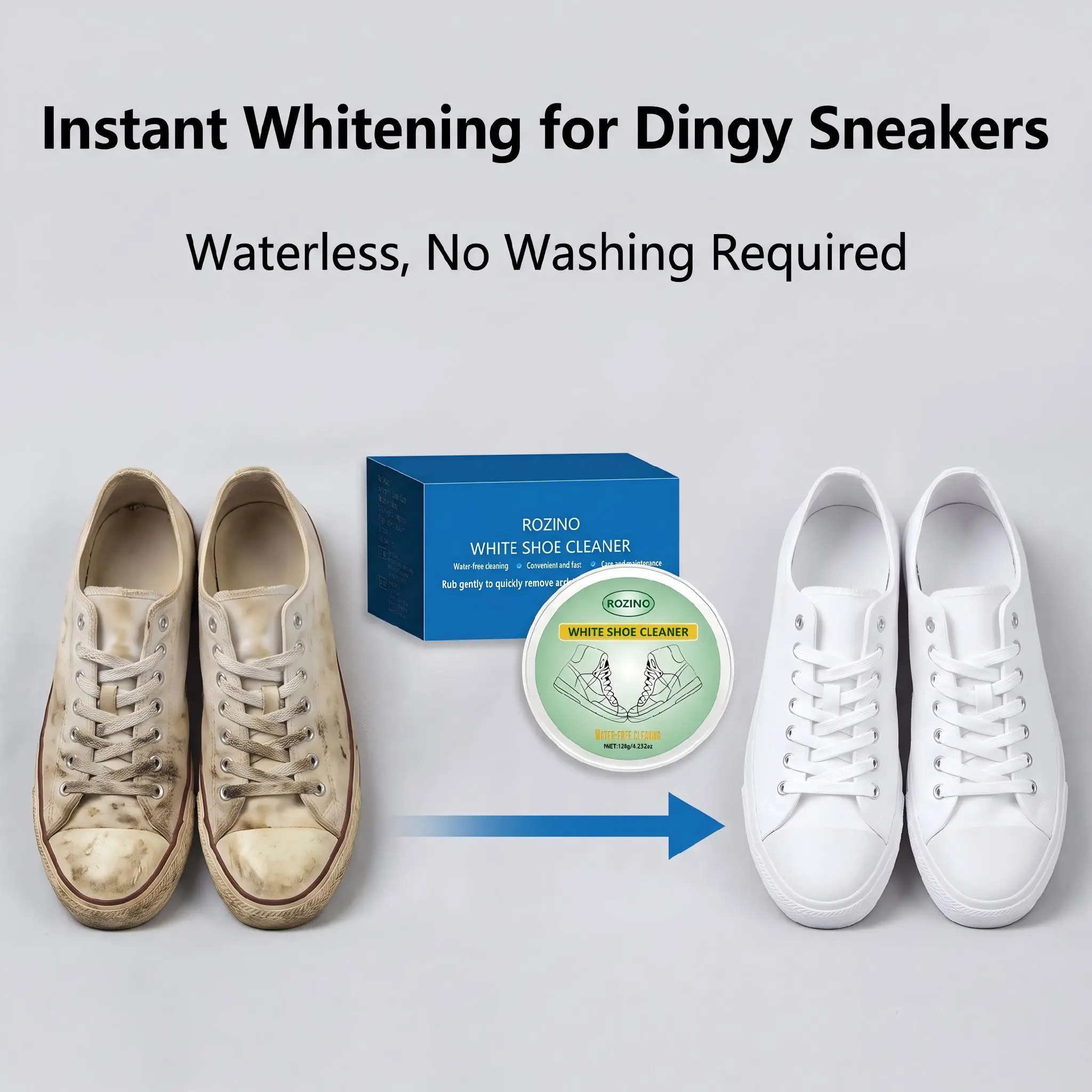 ROZINO Shoe Cleaner Kit for Leather & Canvas Footwear - 2-Pack White Stain Remover Cream with Active Surfactants, No-Wash for Travel, Menthol Fresh, 4.2 oz (120g), Shoe Protective Treatments, Instant