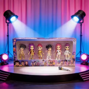 Huntrx K-Pop Girl Group Collection Doll Set, 6-Piece Gold Trendy Figures, Desktop Decor, Fan Support Merchandise, Child Safe Toy Gift