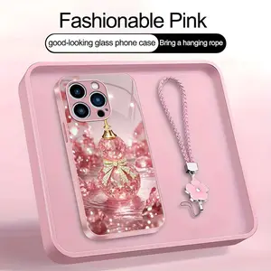 Suitable for [iPhone 13 Pro] high-end phone case，a beautiful four-leaf clover lanyard is included,printed case, no glitter，high-end crystal clear gourd, bringing you good luck，a variety of colors are available for you to choose from YM99