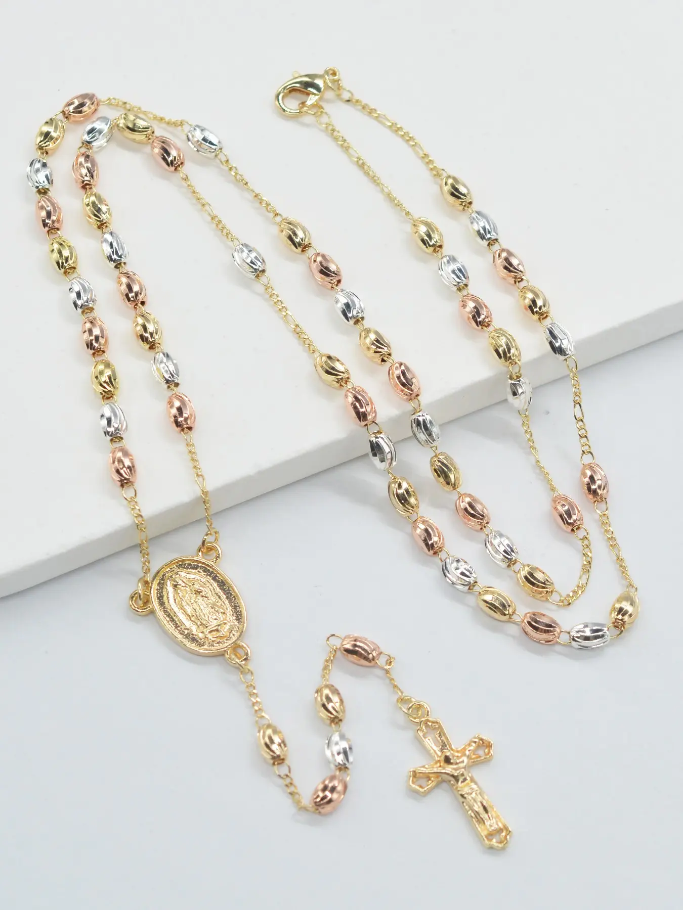 Guadalupe Virgin Mary Jesus Cross Rosary Pendant Necklace, Cross Necklaces, Geometric Cross Design, Unisex Religious Jewelry, Christmas Easter Gift, Daily Prayer Baptism Communion, Jewelry Gifts