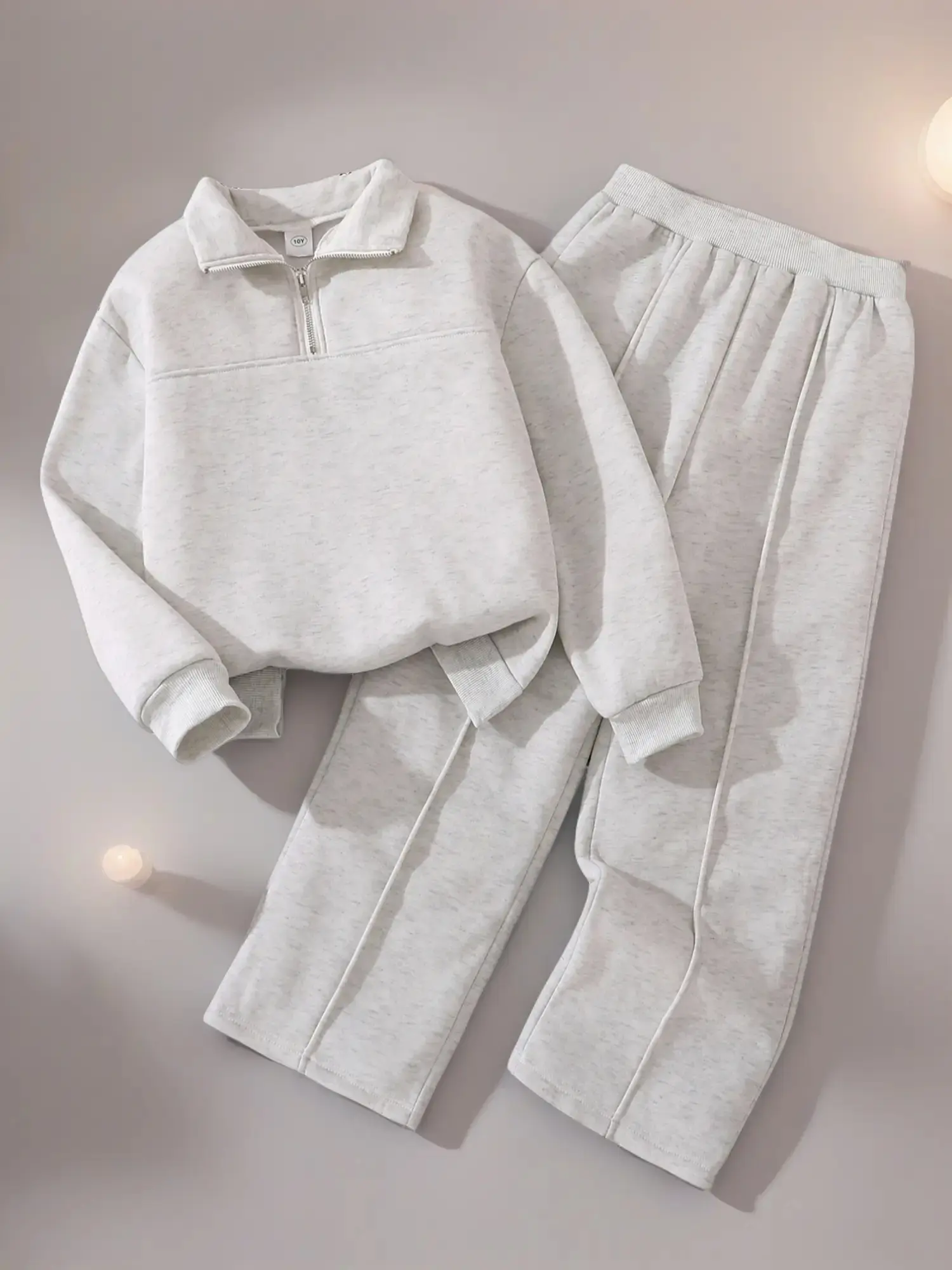 Girls' 2-Piece Fleece-Lined Casual Clothing Set, Zipper Design Long Sleeve Sweatshirt & Elastic Waist Pants, Warm Comfortable Fall Winter, Tween Set