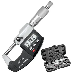 【fathersdaygift】VEVOR Micrometer Set,Digital Outside Micrometer 0-1 inch Measuring Range0.00005" ResolutionUltra-Precision 0.0001 AccuracyLCD Screenin/mm SwitchCarbide Tipwith Protective Case