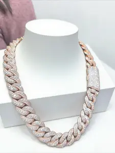 New medium-row large-carat 18mm high-quality tested full-diamond men's Cuban chain, hip-hop rap style luxury Cuban chain necklace, suitable for parties and large events, Easter and Thanksgiving gifts Cuban Link Necklace