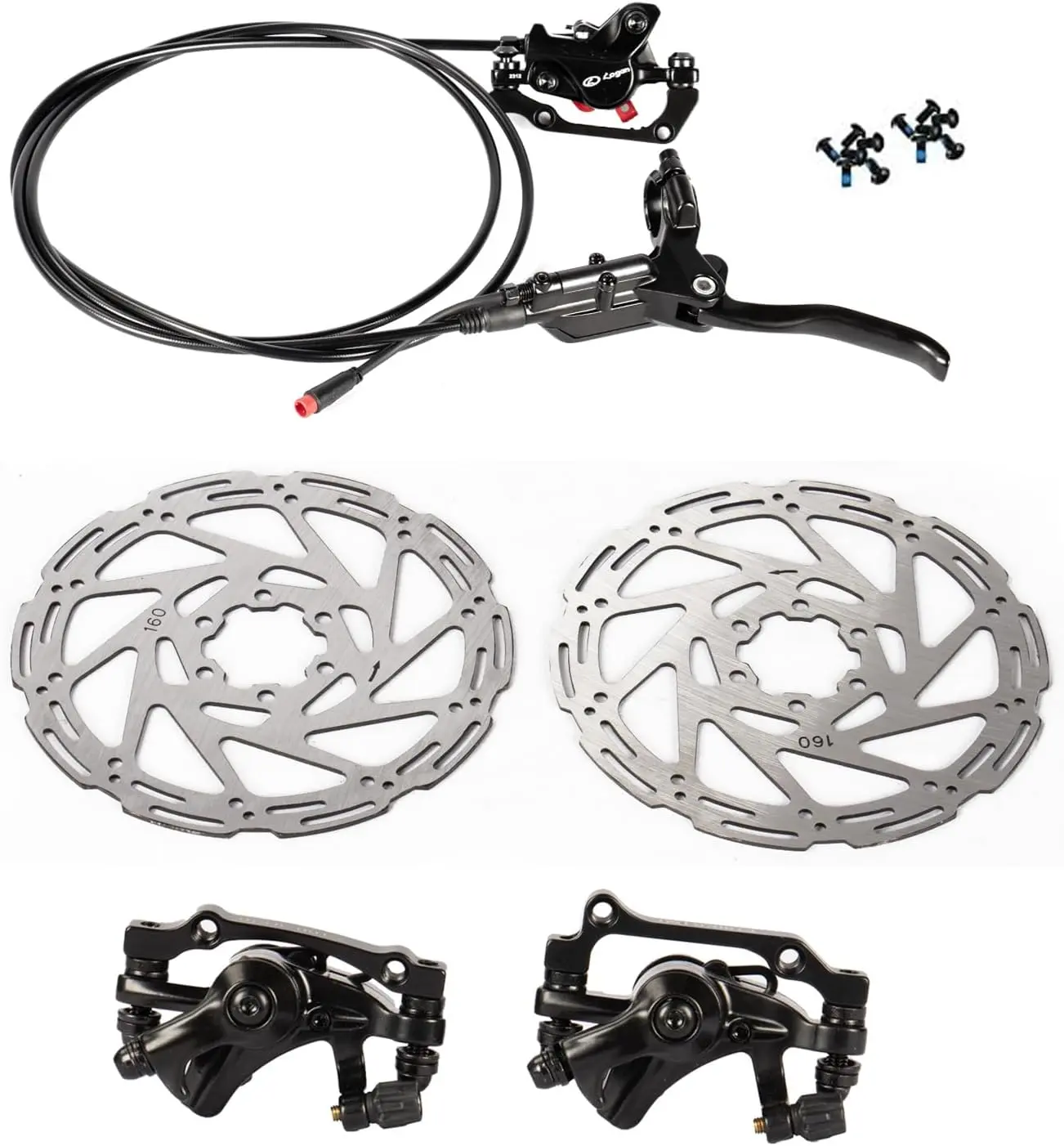 MOVCAN Hydraulic Disc Brake Set for V30 / V30MAX Electric Bike, Front & Rear E-Bike Brake System Replacement Kit, Dual Piston Caliper with Brake Levers and Oil Line for Smooth Stopping Power