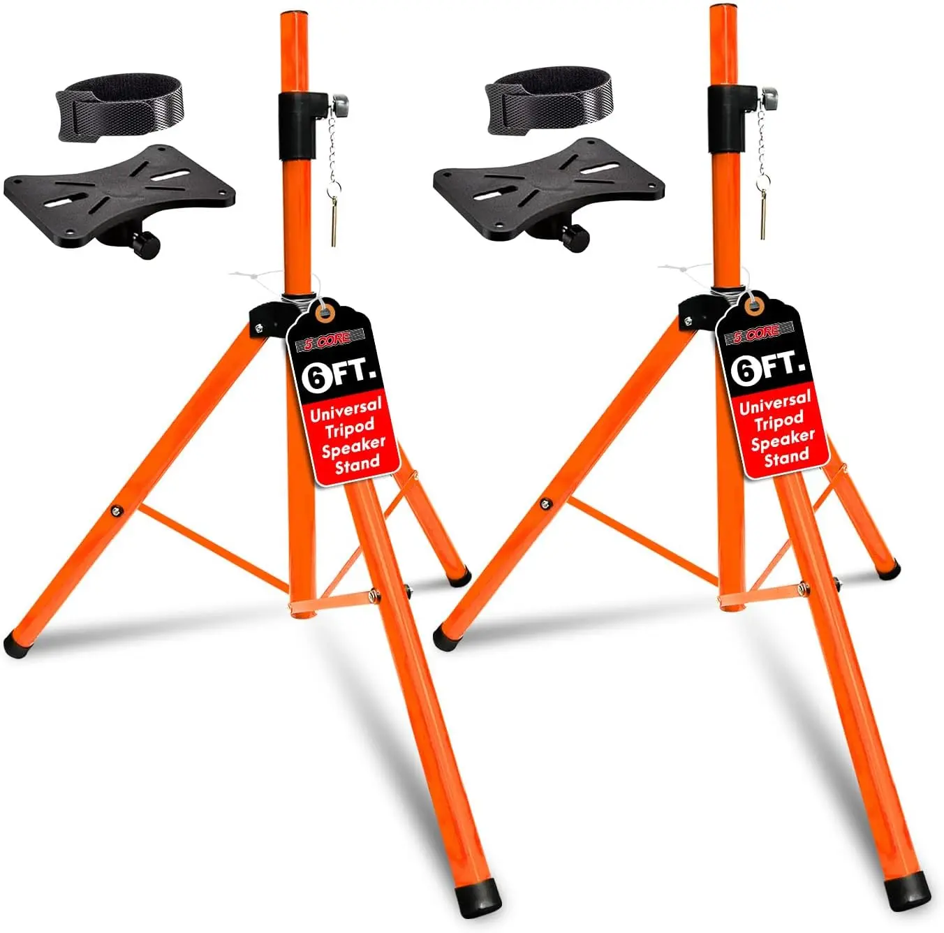 5 Core Universal Heavy-Duty Steel Alloy Speaker Stand Pair, 132lb Capacity Audio Accessories, 40-72"h Adjustable Height Stable Tripod, 35mm Compatible Insert, Metal Safety Pin, Durable Construction