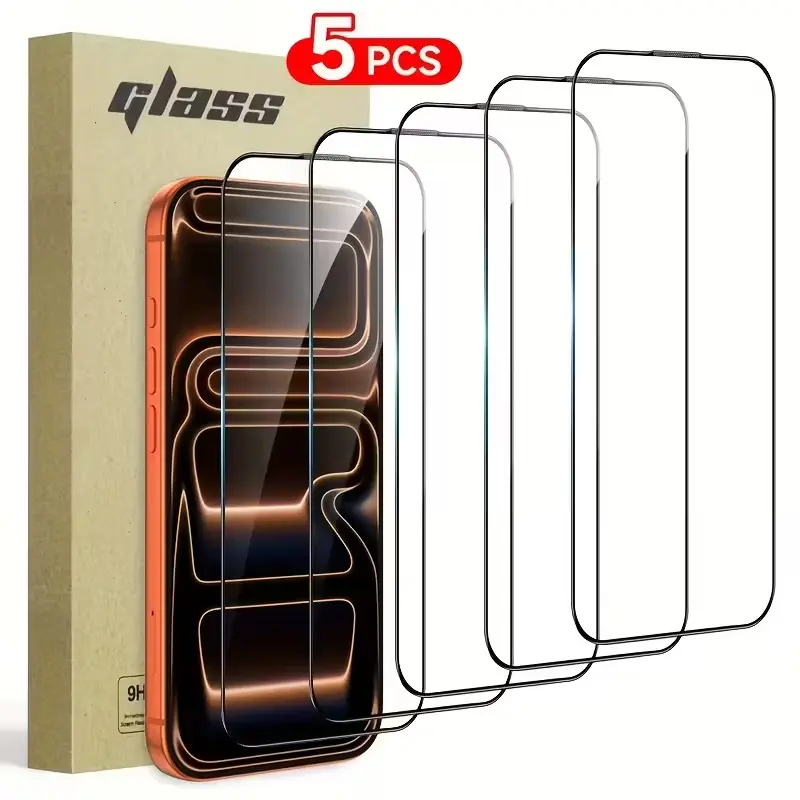 5pcs Tempered Glass Screen Protector For Apple for iphone 17/11/12/13/14/15/16 Pro Max Plus X/XS/XR/16E/Air/ Series, Ultra-high Definition, 9H Hardness, Scratch And Shatter Resistant, Dustproof, Easy To Install, Phone Screen Protector