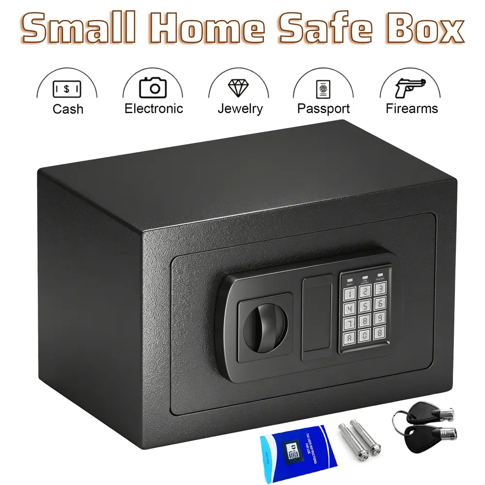 Small Digital Safe Box with Keypad & Emergency Override Keys, 0.23/0.44 Cu Ft Solid Steel Security Safe, Mini Home Safe for Jewelry Cash Passport Coin Storage, Wall/Floor Mountable