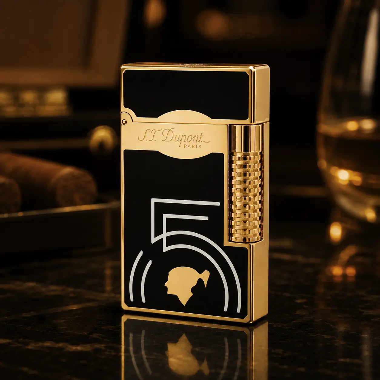 DPT Cohiba 55th Engraved Black Lacquer Gold Metal Lighter - 135g, Nicotine-Free Smokeless Lighter Accessories, Collectibles for Adult Ideal Gift (NO FUEL)