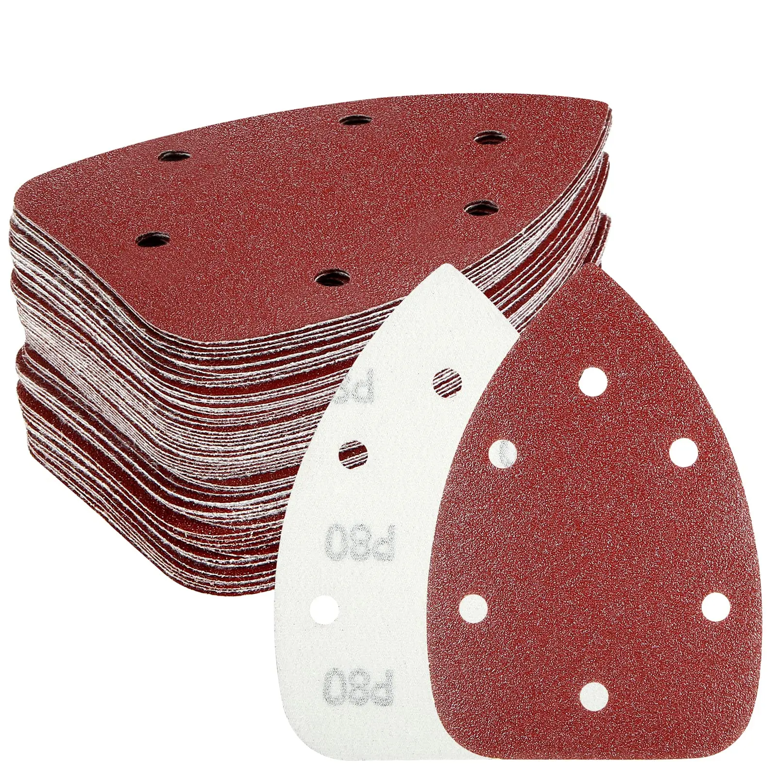 60PCS 6-Grit Triangular Detail Sander Sandpaper (10 Pieces Each, 60/80/100/120/180/240 Grits) - 6-Hole 3.92-Inch 140mm Alumina Abrasive, Quick Release, Durable for Wood, Glass, Leather Sanding & Polishing (Fits Mouse Sanders) Mouse Detail Grinding