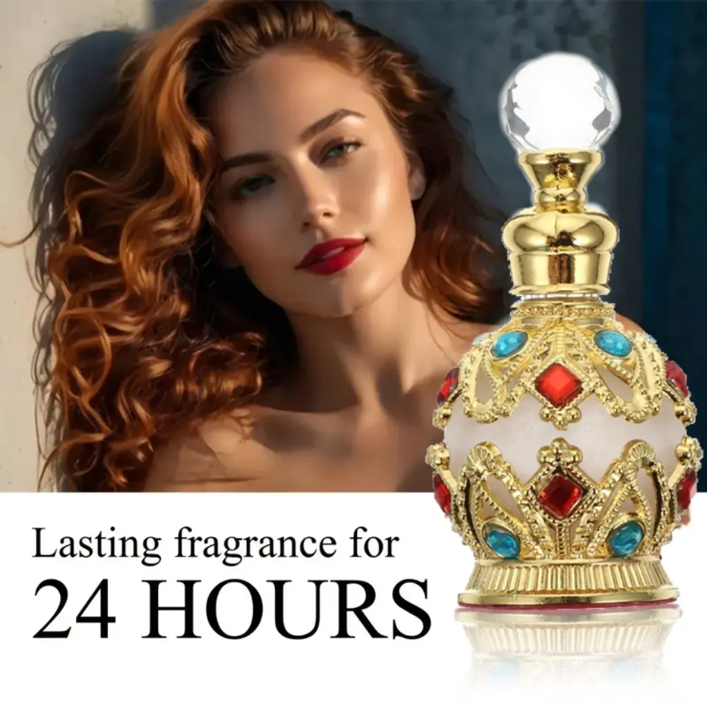 [Luxury Arabian Perfume] Arabian Perfume for Women - Halal Dubai Retro Concentrated Perfume Oil, Long-Lasting EDP with Floral & Fruity Notes, Vintage Luxury Scent in Elegant Glass Bottle with Golden Accents - 15 ML Feminine Gift