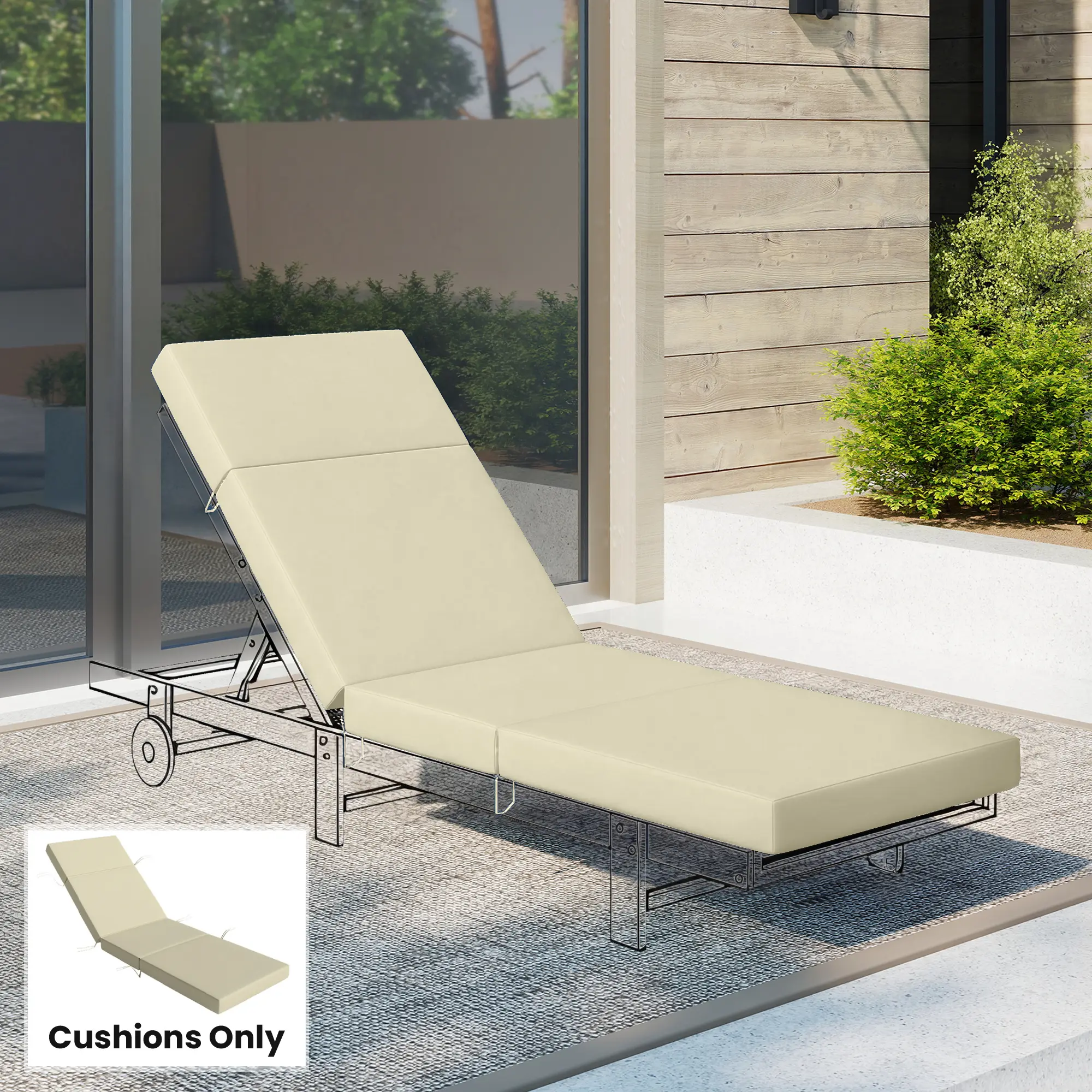 Chaise Lounge Cushion – 4" Thick Outdoor Lounge Chair Cushions with Ties. 26" x 80". Cream White. Water-Resistant & UV50+. High-Density Foam. Reversible. Fits Folding Chaise Loungers