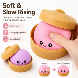 Cute Soft Bun Squishy Gift Set - 1 Set (2 of Each: Buns, Steamer Lids, Steamer Bases), Dumpling Soft Toy, Sensory Dough Squeeze Ball, Home Decor Miniature Statue