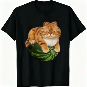 Watermelon Orange Garfields Cat Meme T-Shirt Stylish Unisex Top for Men and Women Interesting Tshirt