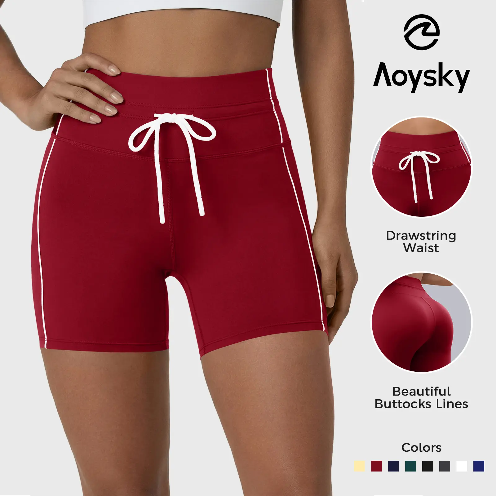 Aoysky Womens Buttery Soft Drawstring Biker Shorts 5" High Waisted Workout Yoga Shorts Running Gym Athletic Short Leggings