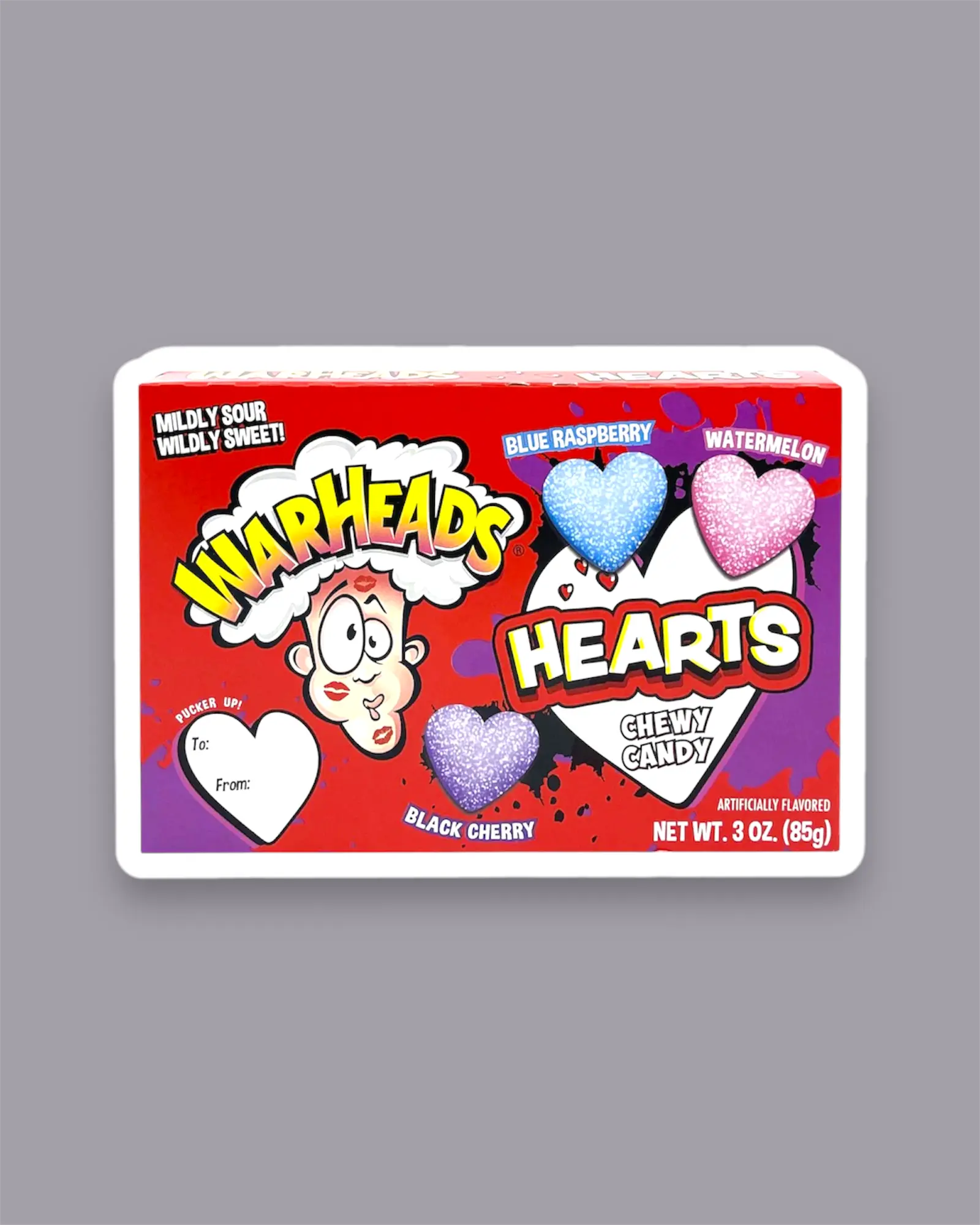 Limited Edition Warheads Hearts - Heart Shaped Chewy Candy - Black Cherry, Blue Raspberry, Watermelon Flavors - 3 oz - Sweet watermelon flavor super sour