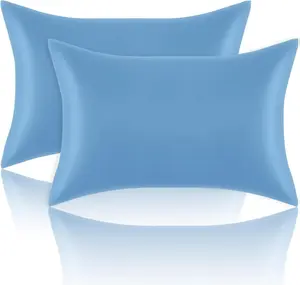 Satin Pillowcases Standard Set of 2 - Silk Soft Pillow Cases for Hair and Skin 20x26 inches Blue Satin Pillow Covers 2 Pack with Envelope Closure for Home School Hotel