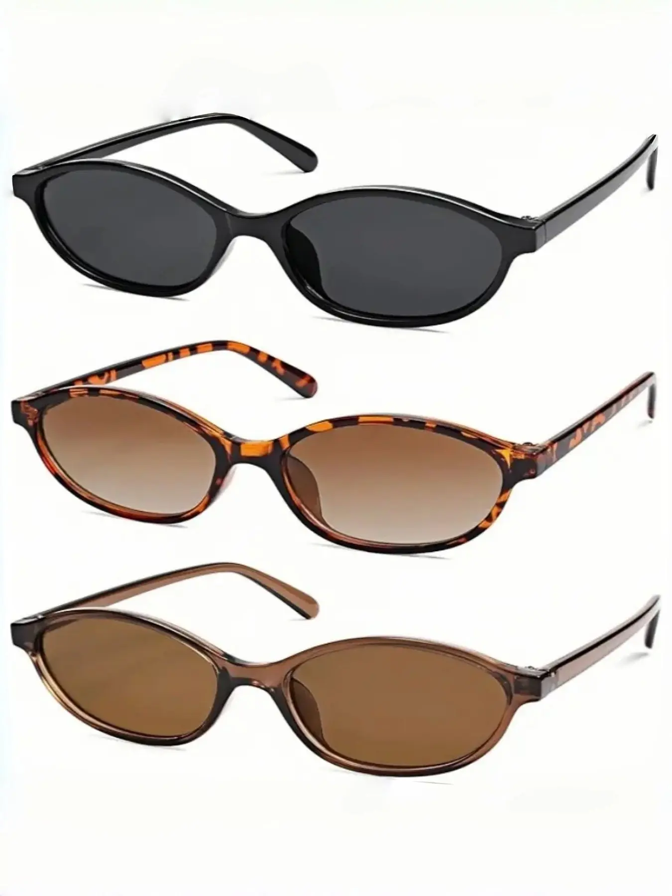 3pcs Retro Oval Sunglasses for Women, Stylish Chic 90s Vintage Sunnies, Lightweight Narrow Frame Shades with UV Protection, Trendy Fashion Summer Sunglasses, Sun Protective Eyewear