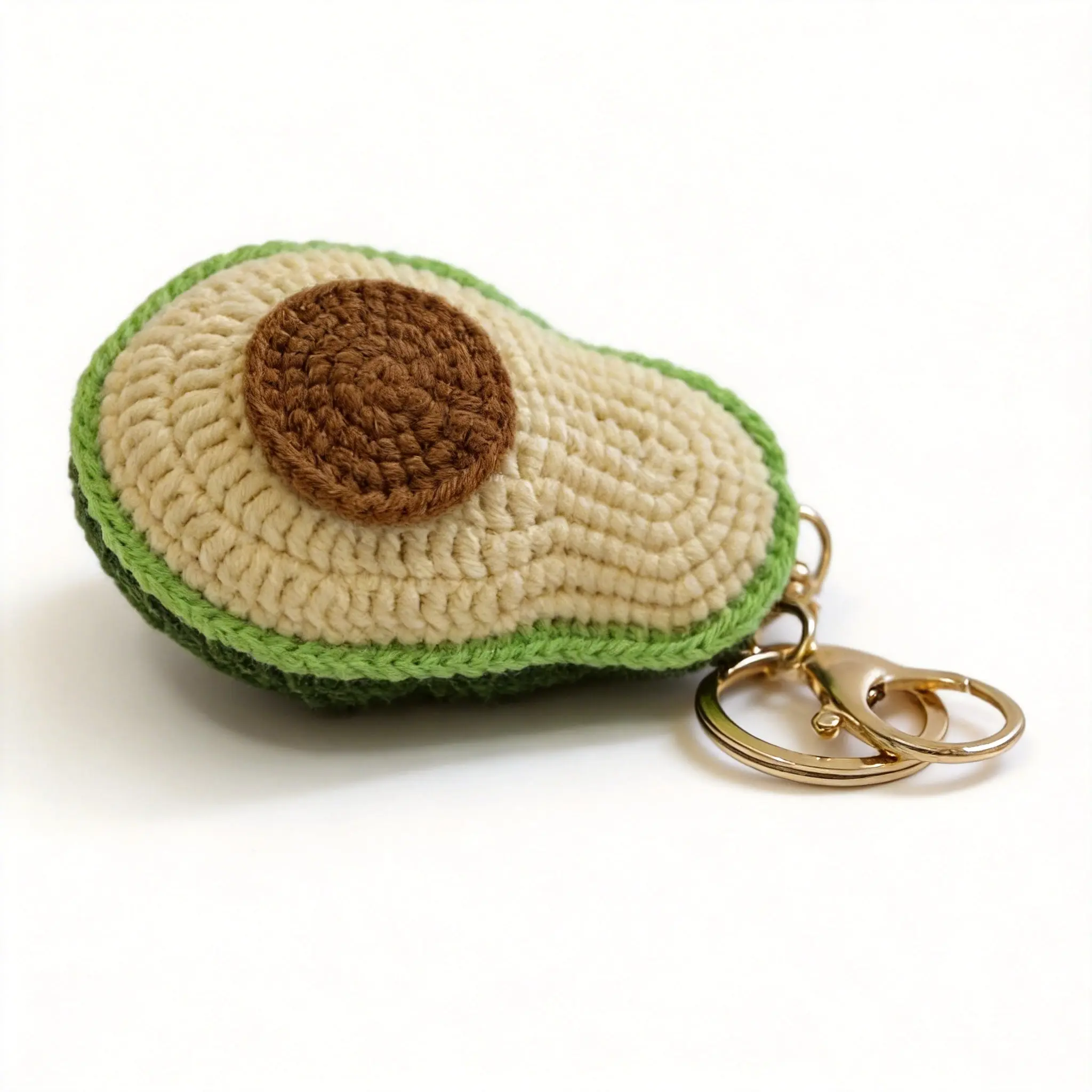Eco-Friendly Handmade Crochet Avocado Keychain - 100% Cotton Yarn Bag Charm with Rust-Resistant Gold Hardware, Casual Luggage/Backpack Accessory, Birthday Gift for Avocado Lovers, Valentine
