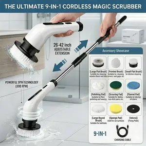 Velorao 9-in-1 Power Scrubber Kit: Cordless Electric Spin Scrubber with Extendable Long Handle, Multi-Surface Cleaning Brush for Shower, Tub & Kitchen, Splash-Proof Handheld Scrubber for Deep Clean #Summervibes