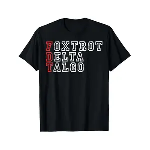 Funny Foxtrots Delta Tangos T-Shirt - Bold Red & White Graphic Print, Black Casual Short Sleeve Round Neck Tee for Adults, Machine Washable Regular Fit Novelty Top, Allseason Apparel | Humorous Print | Comfortable Clothing