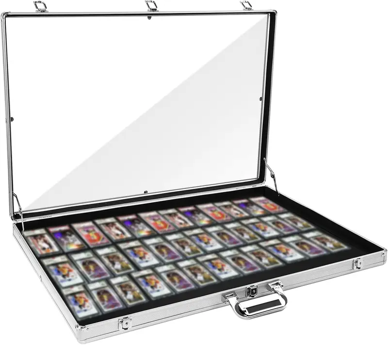 34"x22" Aluminum Acrylic Glass Show Display Case, Lockable Trading Card Show Case, Portable Trade Display Case with Handle, for Collectibles, Accessories, Sport Cards