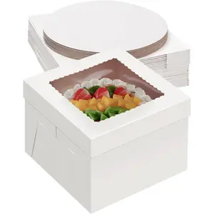 20Pack 12 Inch Cake Boxes With Cake Boards (10 boxes & 10 boards), 12X12X8 Inch White Bakery Boxes With Windown For Cajas Pasteles, Cookie, Pastries,Pie, Wedding, Birthday, Halloween