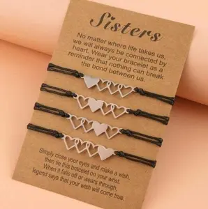 Sister Heart Bracelets For 4, Friendship Bracelet For 4, Matching Bracelet, Sister Matching Bracelets, Friendship is A Knot for 3
