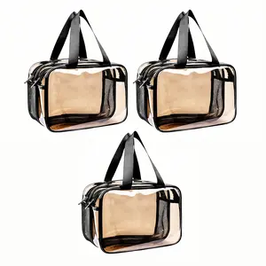 2-in-1 Clear Toiletry Bag 4 Pack, Dry and Wet Separation Toiletry Organizer with Double Handle Double Zipper & Double Layer, Waterproof Makeup Bag, Large Capacity Makeup Storage Bag, Portable Travel Cosmetic Bag, Carry-On Beauty Organizer for Vacations