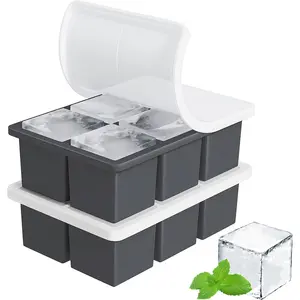 Large Ice Cube Tray for Whiskey:  Silicone Ice Cube Trays with Lid - 1Pack Big Square Old Fashioned Ice Cube Maker for Cocktail - 2inch Huge Cubed Ice Trays for Whisky