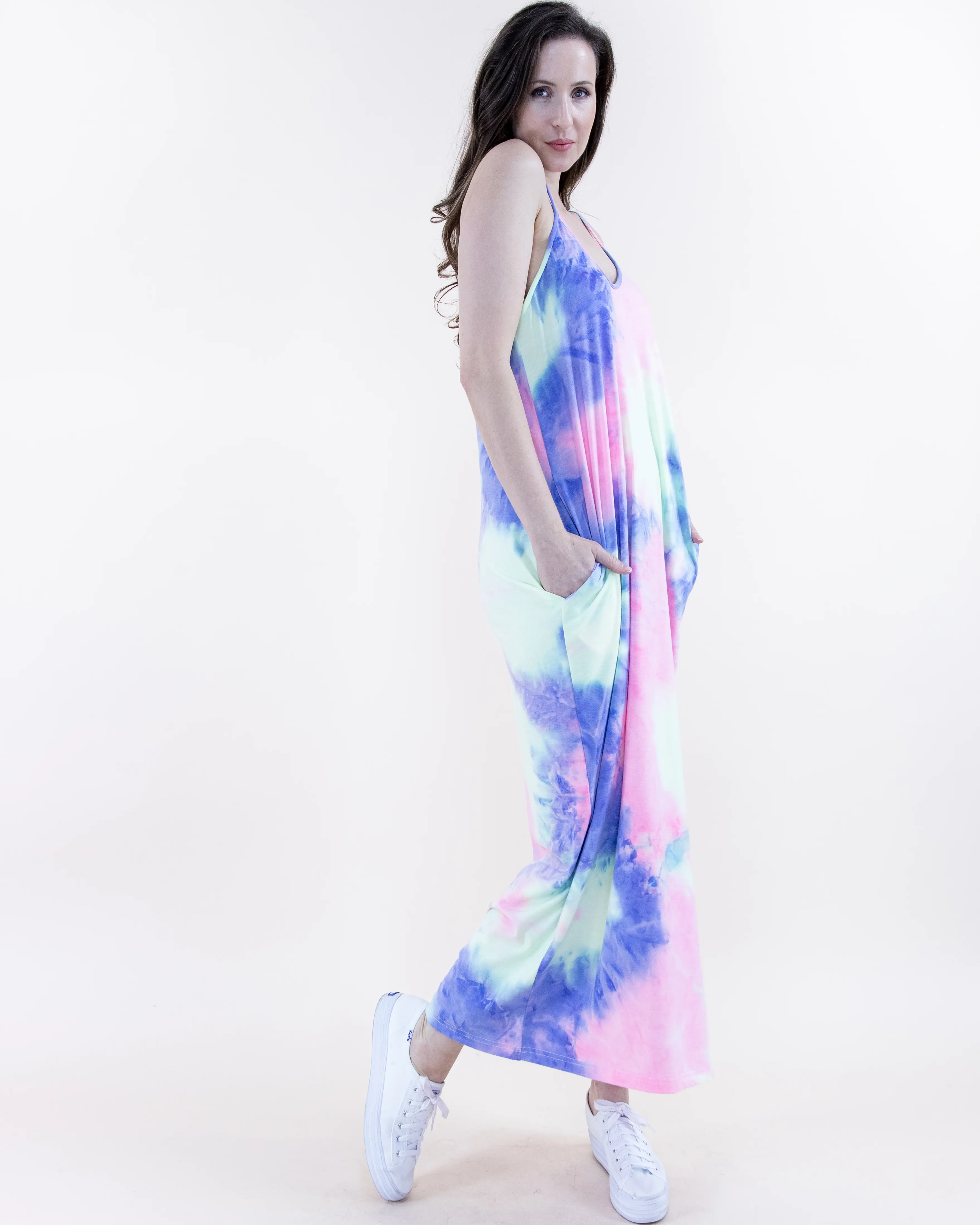 women's tiered maxi dress Watercolor Dreams Floral Tiered Maxi Dress L / pink