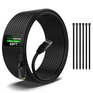 50FT Cat6 Ethernet Cable, Cat 6 Patch Cable, Cat6 Internet Cable, UTP Network Cable, Indoor and Outdoor, PoE, 24AWG CCA, Compatible for PC, Laptop, Router, Switch, Server, with 25 Cable Ties - Black