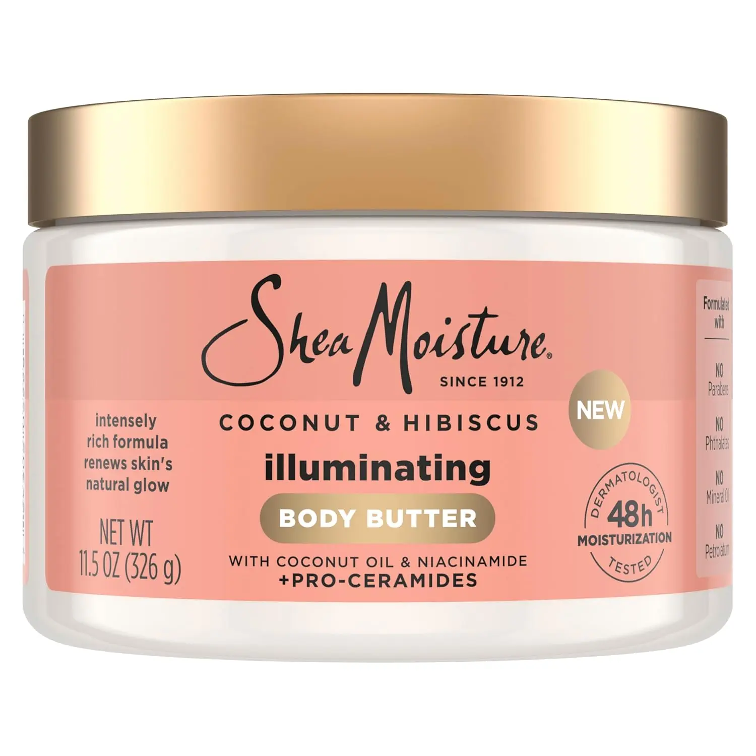 Shea Moisture Coconut & Hibiscus Illuminating Body Butter 11.5oz | For dry, dull skin - delivers 48-hour moisture and radiant glow with Coconut Oil and Niacinamide.