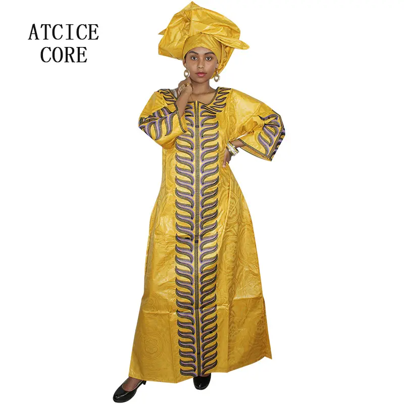 Lue's House African Bazin Riche Embroidery Design African Dresses for Women Dashiki Traditional Clothing Long Dress A242#